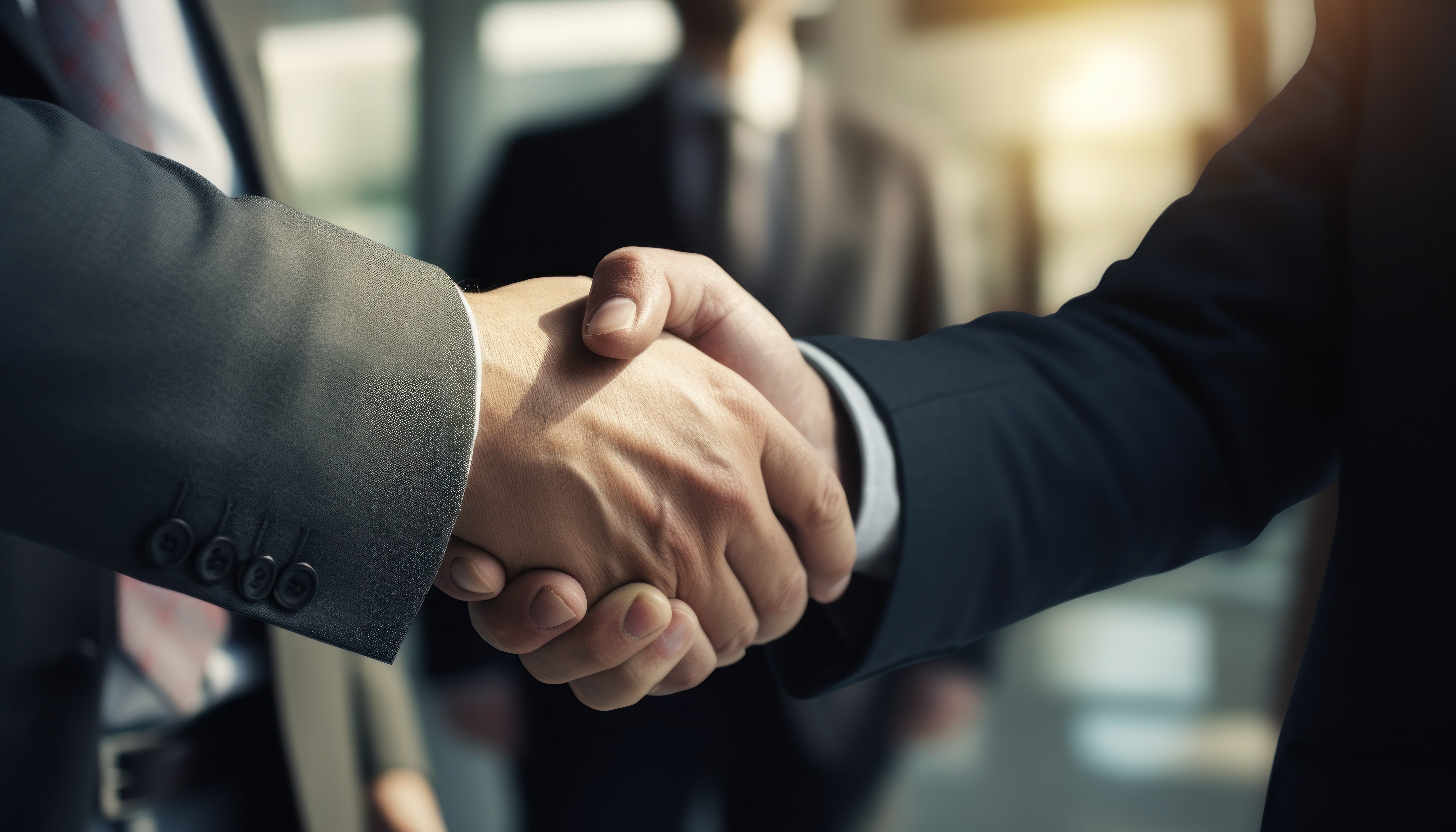 Symbolic Handshake. CEO, Entrepreneur, and Shareholder Meeting for Business Deal or Partnership. Agreement and Partnership. CEO, Entrepreneur, and Shareholder Shake Hands