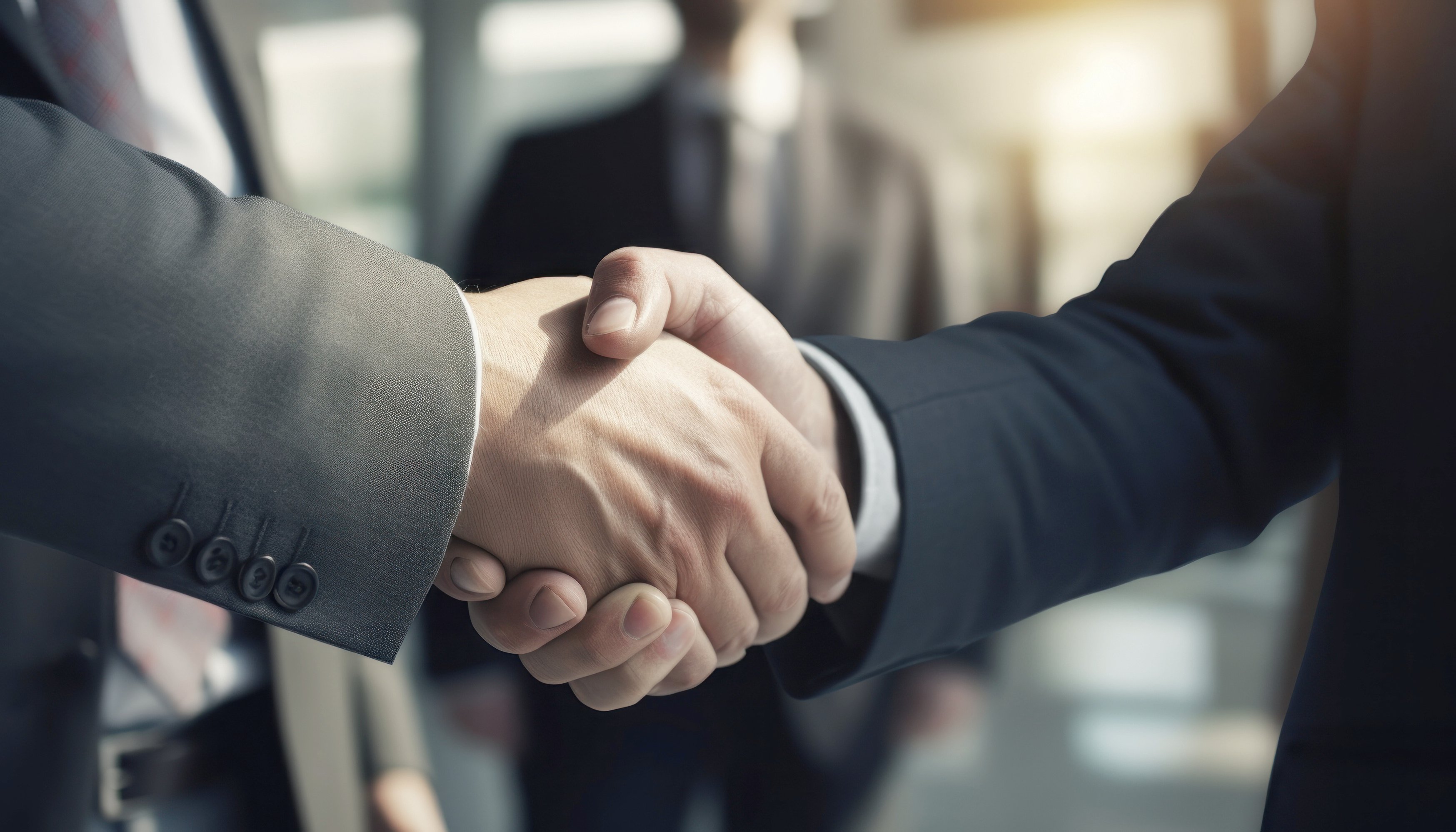 Symbolic Handshake. CEO, Entrepreneur, and Shareholder Meeting for Business Deal or Partnership. Agreement and Partnership. CEO, Entrepreneur, and Shareholder Shake Hands